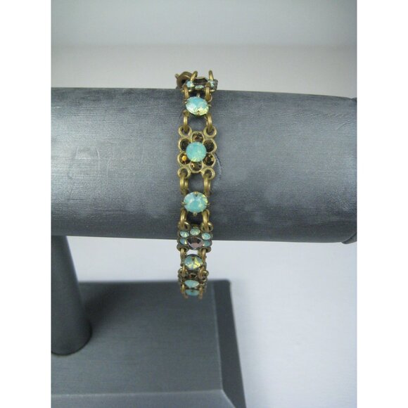 Michal Negrin Bronze Chain Bracelet Flower Swarovski AB Crystals Victorian Reviv - Picture 7 of 8